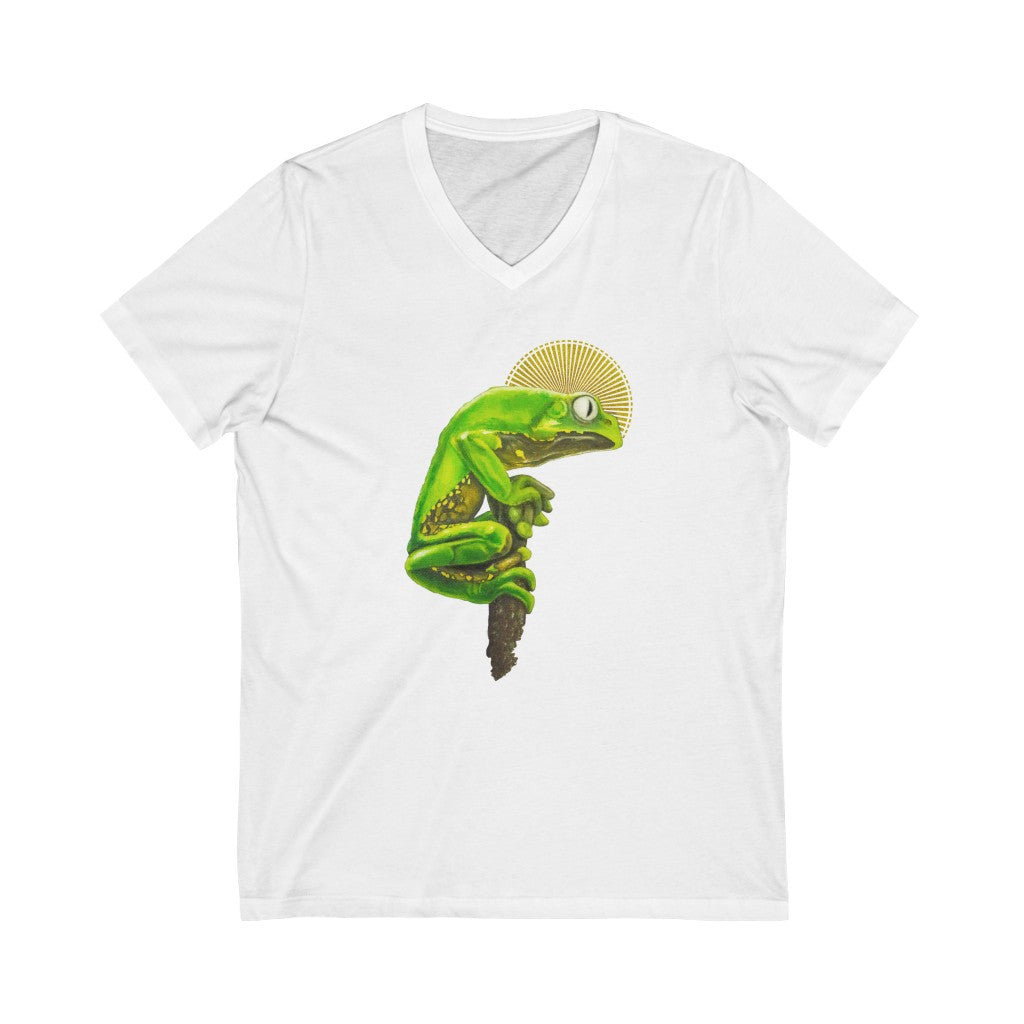 Kambo perched on stick - Unisex Jersey Short Sleeve V-Neck Tee