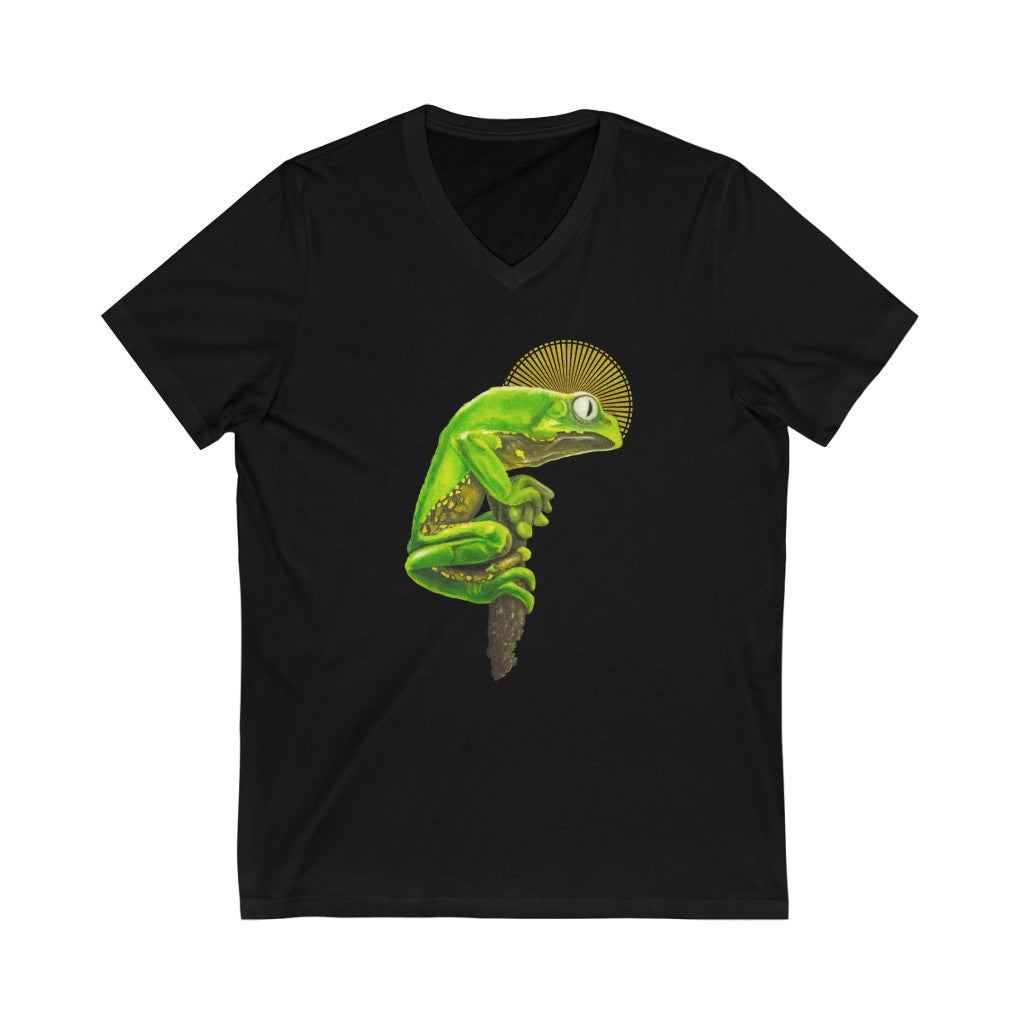 Kambo perched on stick - Unisex Jersey Short Sleeve V-Neck Tee