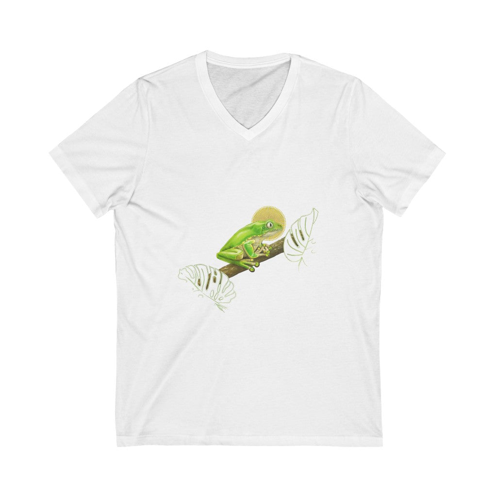 Kambo behind leaves - Unisex Jersey Short Sleeve V-Neck Tee