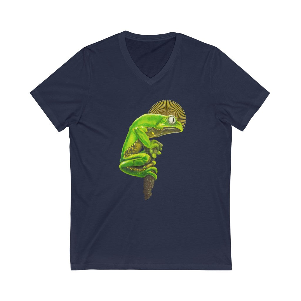 Kambo perched on stick - Unisex Jersey Short Sleeve V-Neck Tee