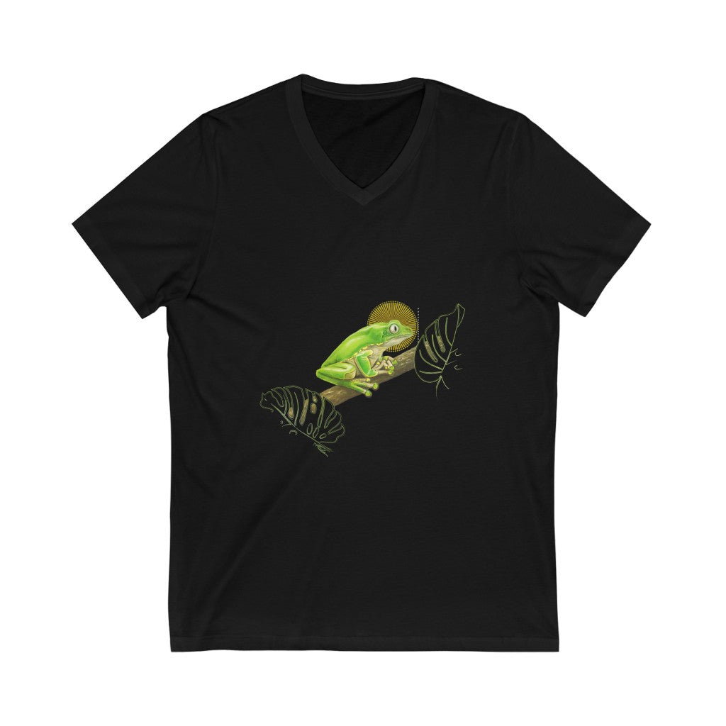 Kambo behind leaves - Unisex Jersey Short Sleeve V-Neck Tee