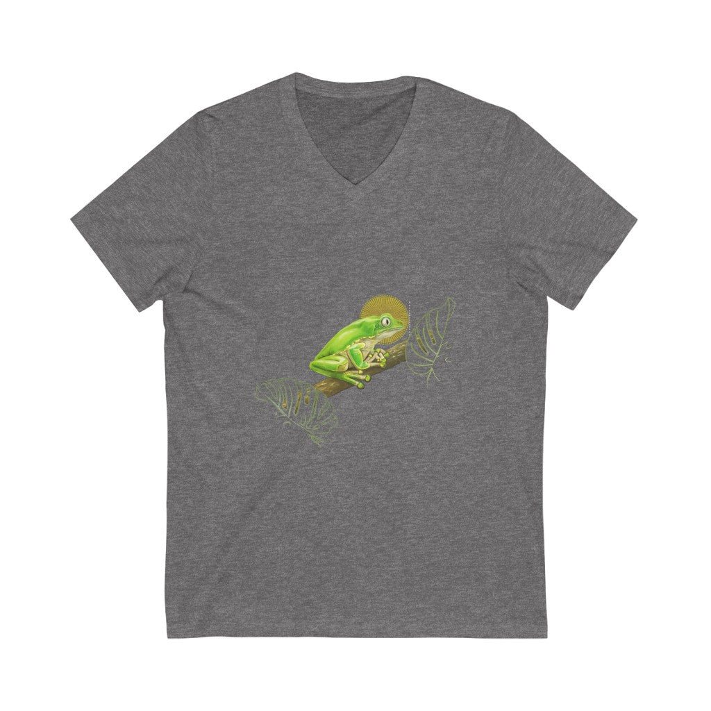 Kambo behind leaves - Unisex Jersey Short Sleeve V-Neck Tee