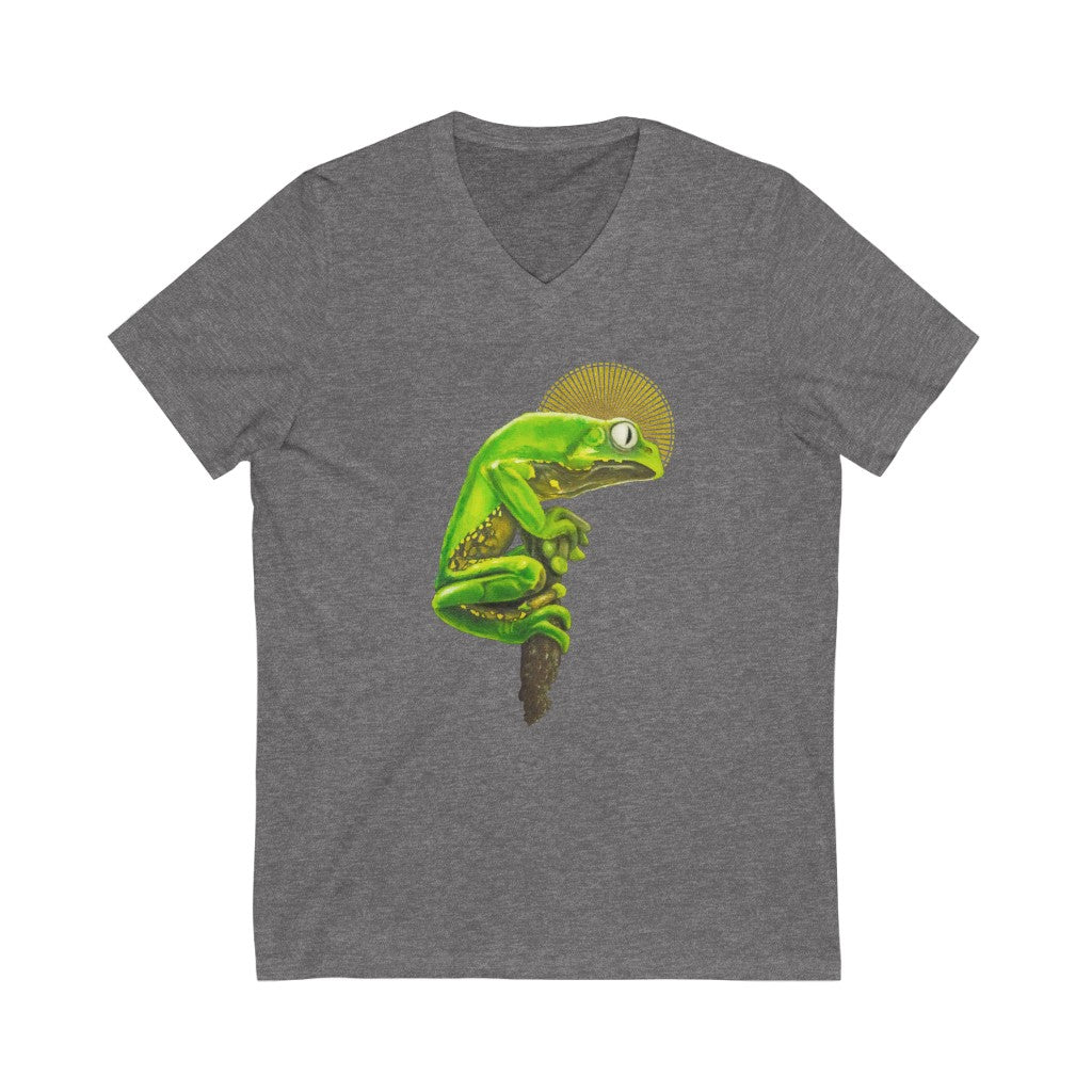 Kambo perched on stick - Unisex Jersey Short Sleeve V-Neck Tee