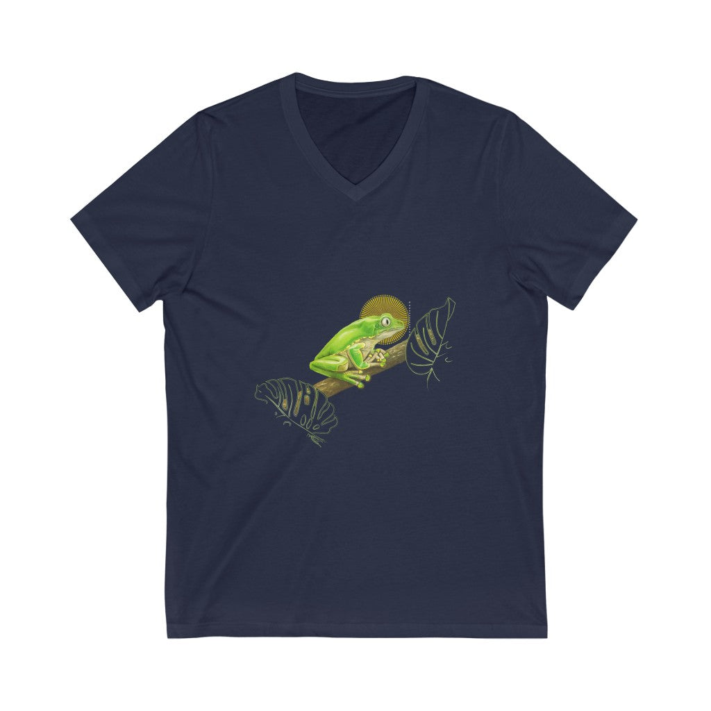 Kambo behind leaves - Unisex Jersey Short Sleeve V-Neck Tee