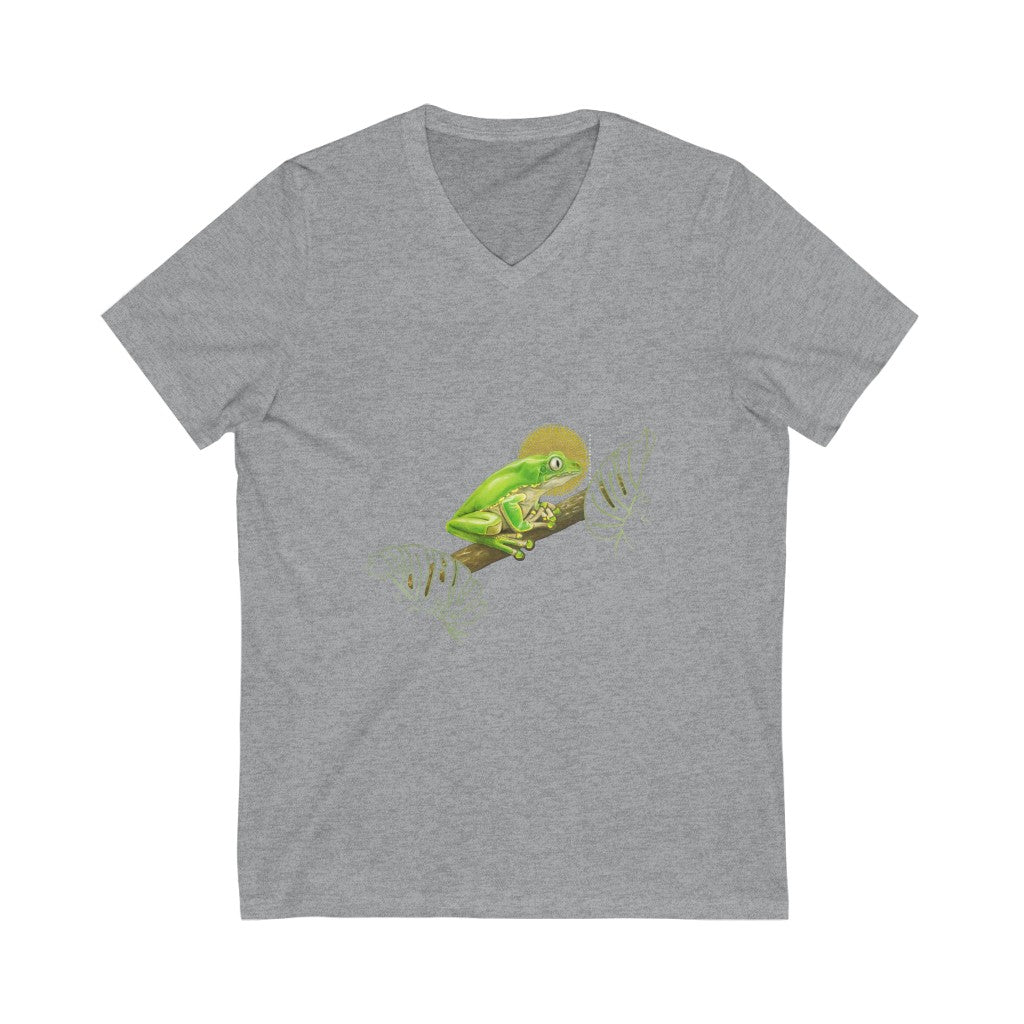 Kambo behind leaves - Unisex Jersey Short Sleeve V-Neck Tee